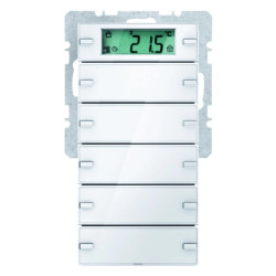 KNX Przycisk 5-krotny z regulatorem temperatury i wyświetlaczem śnieżnobiały aksamit Q.1 75665729