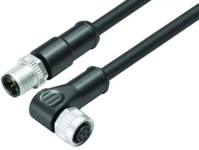 Sensor actuator cable, M12-cable plug, straight to M12-cable socket, angled, 8 pole, 1 m, PUR, black, 2 A, 77 3434 3429 50708-01