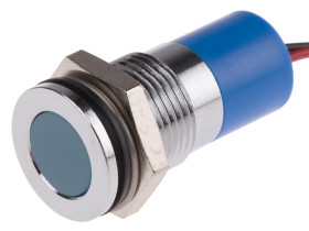 Lampka kontrolna do montażu panelowego 220V ac, niebieska 14mm LED Chrom Wyprowadzenia RS PRO