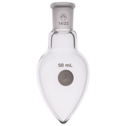 A PLUS Jointed Pear Shaped Flask, Single Neck 50ml, 14/23