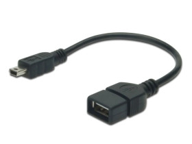 Kabel połączeniowy USB 2.0 OTG Typ miniUSB B(5pinów)/USB A, M/Ż czarny 0,2m AK-300310-002-S