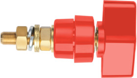 Pole terminal, 4 mm, red, 1000 V, 100 A, M8 threaded bolt, nickel-plated, POL 102 / RT