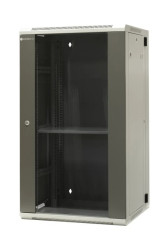 Szafa wisząca dzielona 19 22U, drzwi blacha/szkło, ściągane osłony boczne z zamkiem, tył zamek 600×550×1083 szer./gł./wys. mm