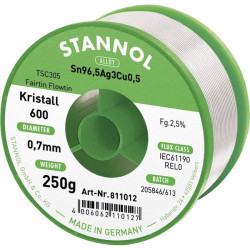 Stannol 811012 Kristall 600 Solder 0.7mm Lead-Free Sn96.5Ag3Cu0.5 250g