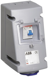 RCD 16A Gniazdo 230 V 2P + E Żeński Amphenol Industrial Niebieski Montaż ścienny IP44