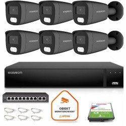Zestaw do monitoringu IP Easycam 6 kamer z POE EC-IP-B8MP30DL-G 8MPx