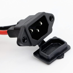 3-pin IEC C14 230VAC Mains Male Socket for Housing - with Dustproof Cover and Wires - for Electric Scooters, Bikes