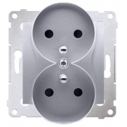 Gniazdo zasilające podwójne SIMON 54 srebrne matowe 2x [2P+Z] 16A z przesłonami Kontakt Simon DGZ2MZ.01/43