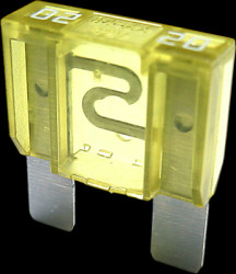 Automotive flat fuse, 20 A, 32 V, yellow, (L x W x H) 29.5 x 9 x 34.1 mm, F9020
