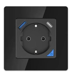 Inteligentne gnizodo SMART LIFE WALL SOCKET OUTLET 230V + SINGLE FRAME WIFI 1xUSB A 1xUSB C czarne EXTRALINK EX.35748