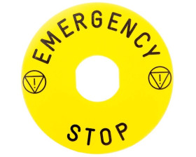 Tabliczka opisowa żółta okrągła fi90 EMERGENCY STOP ZBY8330