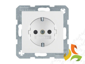 BERKER B.KWADRAT Gniazdo z uziemieniem schuko z przesłonami i podwyższoną ochroną styków (samozaciski) biały połysk 47238989 HAG