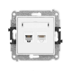 MINI Mechanizm gniazda telefonicznego pojedynczego 1xRJ11 + komputerowego pojedynczego 1xRJ45, kat. 5e, 8-stykowy, beznarzędziow