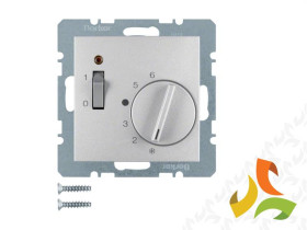 BERKER B.KWADRAT Regulator temperatury pomieszczenia 24V z zestykiem zwiernym i wyłącznikiem aluminium mat lakierowany 20311404