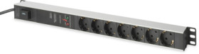 19&quot;-german schuko-style power strip, 7-way, 2 m, 16 A, with surge protection, black, DN-95412