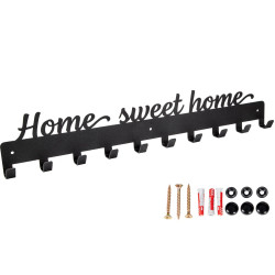 Wieszak metalowy na ubrania klucze czarny mat z napisem Home sweet home
