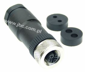 RKC 5/DUO, M12, 5 styków, złącze żeńskie (gniazdo) proste, dławik PG11 na dwa przewody (3-5mm), nakrętka metalowa, czarne, LUMBE