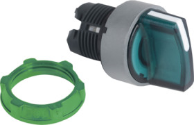 Toggle switch, 3 positions, illuminable, groping, waistband round, green, front ring gray, 45°, mounting Ø 22 mm, ZB5AK1733C0