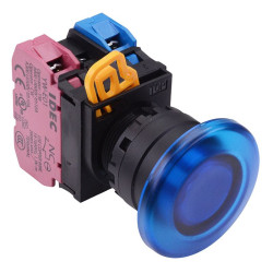 YW1L-M4E11Q3S Blue 12V illuminated 22mm Mushroom Momentary Push Button Switch 1NO-1NC IP65 IDEC