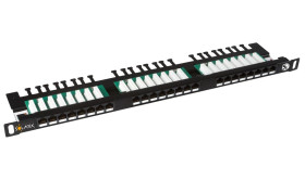 Patch Panel Solarix 24xRJ45 CAT5E UTP z wspornikiem czarny 0,5U SX24HD-5E-UTP-BK