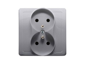 SIMON BASIC Gniazdo podwójne z uziemieniem z ramką zaciski śrubowe inox metalik BMGZ2/21 KONTAKT SIMON