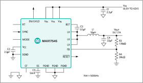 4.5V–42V, 1.7A, High-Efficiency, Synchronous Step-Down DC-DC Converter With Internal Compensation