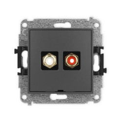 ICON Mechanizm gniazda podwójnego RCA, bez pola opisowego (typu cinch - biały i czerwony, pozłacany) grafitowy mat 28IGRCABO-2