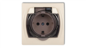 Logo Gniazdo Bryzgoszczelne Z/U Schuko (Klapka Dymna) Beżowy 1Lgpb-1Sdp