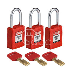 Kłódka LOTO SafeKey nylonowa, szekla stalowa 38 mm, czerwona (3 szt.), 150271