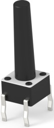 Short-stroke pushbutton, 1 Form A (N/O), 50 mA/24 VDC, unlit , actuator (black, L 13.4 mm), 1.56 N, THT, 3-1825910-1