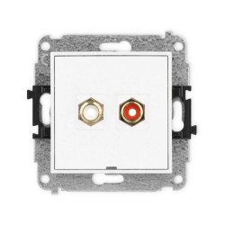 ICON Mechanizm gniazda podwójnego RCA, bez pola opisowego (typu cinch - biały i czerwony, pozłacany) biały IGRCABO-2