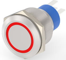 Vandal-proof pushbutton, 1 pole, silver, illuminated  (red), 5 A/250 VAC, mounting Ø 22.2 mm, IP67, 2213772-5