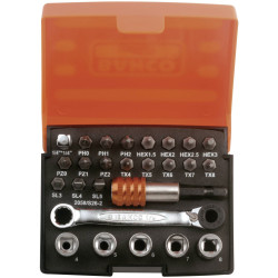 Bahco 2058/S26-2 26-Piece Bit Set in Box Chrome-Plated Steel Alloy