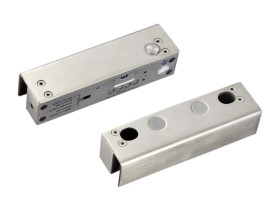 Elektrozamek trzpieniowy rewersyjny do witryn szklanych siła trzymania 1000 kg, sygnalizacja dioda LED, zwłoka czasowa, 12V DC