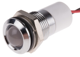 Lampka kontrolna do montażu panelowego 24V dc, biała 14mm LED Chrom Wyprowadzenia RS PRO
