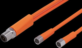 Sensor actuator cable, M12 cable plug, straight, A to M8 cable socket, straight, A, 4 pole/4 pole, 0.6 m, PVC, orange, 3 A, EVT3