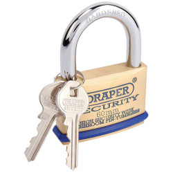 Draper 64163 60mm Solid Brass Padlock and 2 Keys with Mushroom Pin Tumblers
