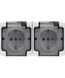 BRYZA Gniazdo hermetyczne podwójne z/u Schuko IP54 z klapką dymną białe 181442
