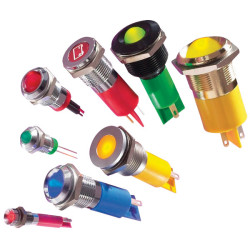 APEM Q16F1CXXB12E 16mm LED Panel Indicator Blue 12V DC Flush Chrome Bezel