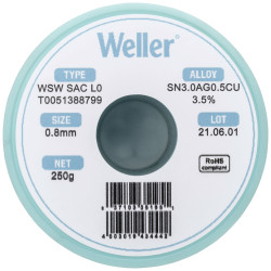 Cyna lutownicza bezołowiowa Weller WSW SAC L0 szpula Sn3,0Ag0,5Cu 250 g 0.8 mm