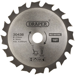 Draper 30438 TCT Multi-Purpose Circular Saw Blade, 210 x 30mm, 16T