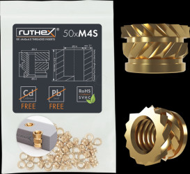 GE-M4SX04-1 3D printing, threaded inserts, M4x4 (Short), pack of 50