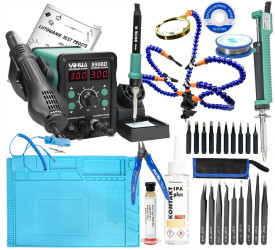 Zestaw stacja lutownicza 898BD grot cyna topnik odsysacz pincety uchwyt cążki mata plecionka