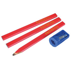 Faithfull FAICPSHARP Carpenter&#x27;s Pencils Red (Pack 3 &#x2B; Sharpener)