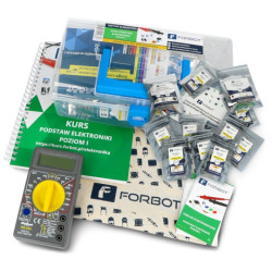 FORBOT - zestaw prezentowy: kurs elektroniki (elementy, książka, tablice, miernik)