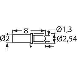Charge and battery contact, round head, Ø 1.3 mm, travel  2.2 mm, pitch 2.54 mm, L 8 mm, TK54B.05.1,30.C.200.A
