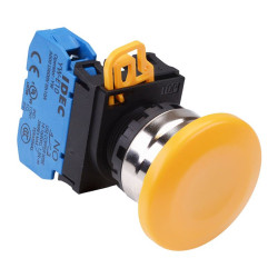 YW4B-M4E10Y Yellow 22mm Metal Bezel Mushroom Momentary Push Button Switch NO IP65 IDEC