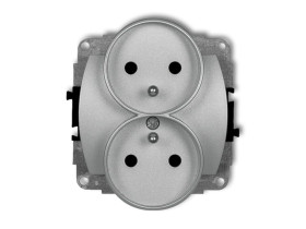 TREND Gniazdo podwójne z uziemieniem do ramki poziomej (przesłony torów prądowych) srebrny metalik 7GPR-2zp KARLIK
