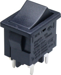 Rocker switch, black, 2 pole, On-Off, off switch, 10 (4) A/250 VAC, 6 (4) A/250 VAC, IP40, unlit, unprinted, 1858.2202