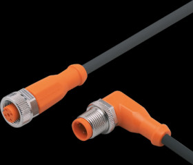 Sensor actuator cable, M12 cable plug, angled, A to M12 cable socket, straight, A, 4 pole/5 pole, 0.6 m, PUR, black, 4 A, EVC026